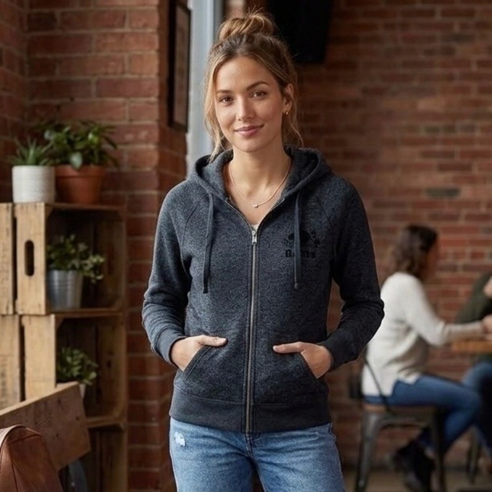 Roots Salt and Pepper Zip Up Hoodie Charcoal Grey Thumbholes - Size L